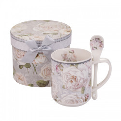 Чаша с лъжичка бяла роза New Wish Studio Porcelain на ниска цена от Max-Shop