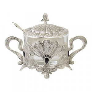 Посребрена захарница с лъжичка