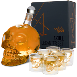 Декантер с 6 чаши за шот Oak & Steel Skull от MaxShop Декантер с 6 чаши за шот Oak & Steel Skull на ниска цена от Max-Shop