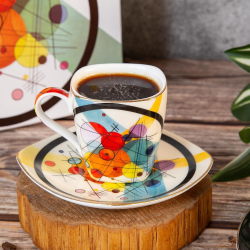 Комплект две чаши за кафе с чинийки и лъжички - Color на ниска цена от Max-Shop