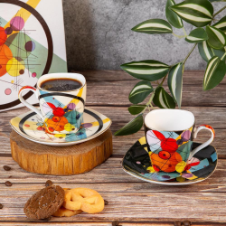 Комплект две чаши за кафе с чинийки и лъжички - Color от MaxShop Комплект две чаши за кафе с чинийки и лъжички - Color на ниска цена от Max-Shop