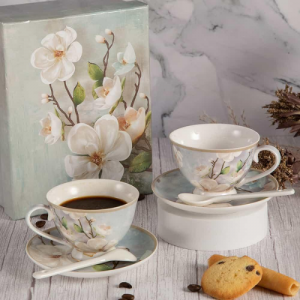 Комплект 2 чаши с чинийки в подаръчна кутия Магнолии