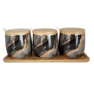 Комплект порцеланови съдове за подправки на стойка 