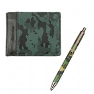 Комплект химикал и мъжки портфейл Silver Flame колекция Зелен Камуфлаж
