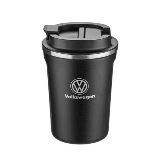 Стилна черна термочаша Volkswagen (VW) 350 мл с матово покритие и сребрист ринг