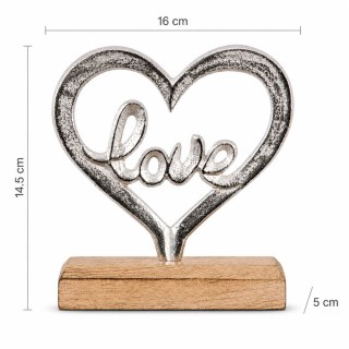 Декоративна фигура метално сърце Love с дървен постамент